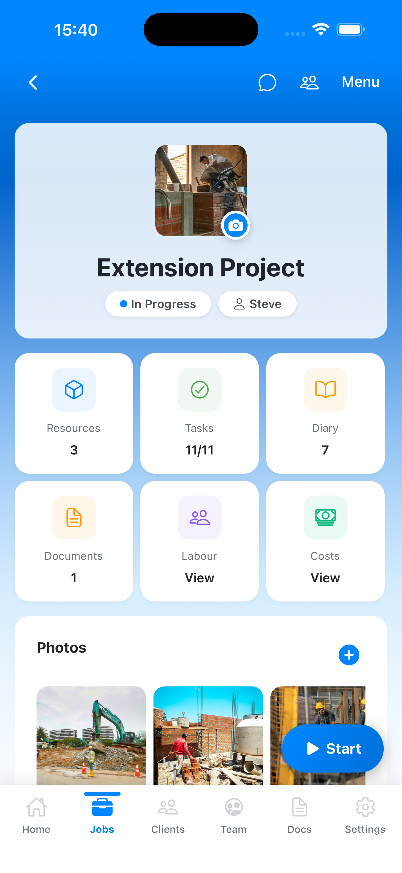 TradeStash app screenshot showing a job in progress